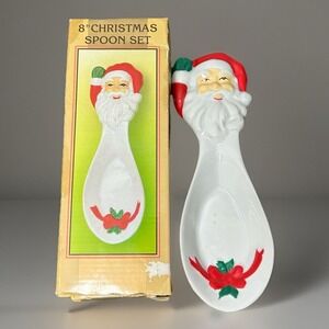Ceramic Santa Claus Spoon Rest Christmas Kitchen Decor IOB Holidays 8" Long